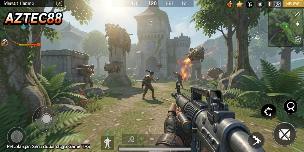 Tampilan gameplay menegangkan dalam AZTEC88 yang penuh aksi.