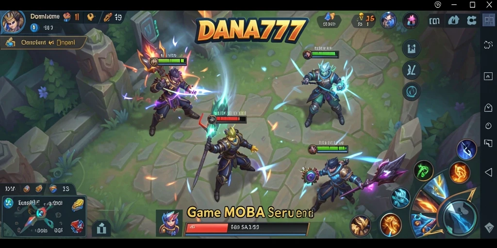 Tangkapan layar DANA777 menampilkan aksi seru di arena pertarungan MOBA.