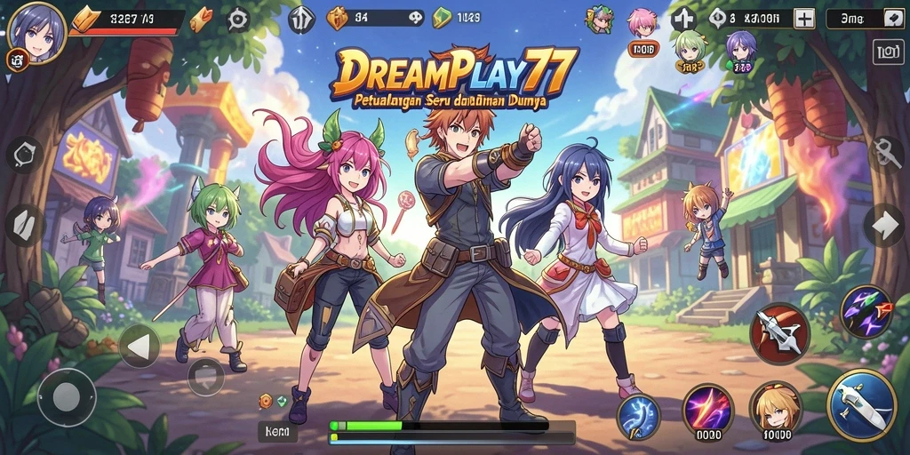 Screenshot gameplay <strong>DREAMPLAY77</strong> menampilkan aksi seru karakter anime.
