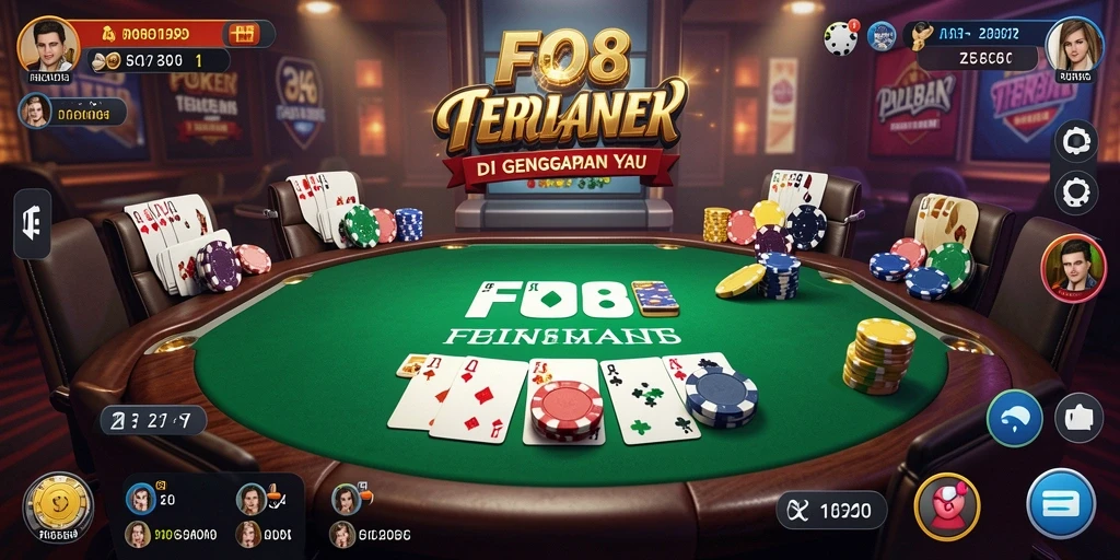 Screenshot gameplay FO8 yang menunjukkan aksi Poker seru.