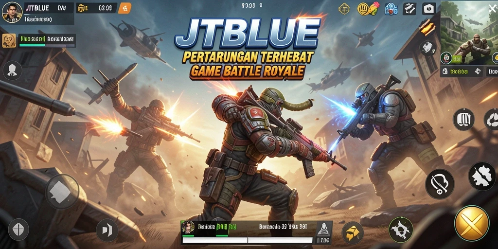 Tampilan gameplay JTBLUE yang penuh aksi dan strategi Battle Royale.