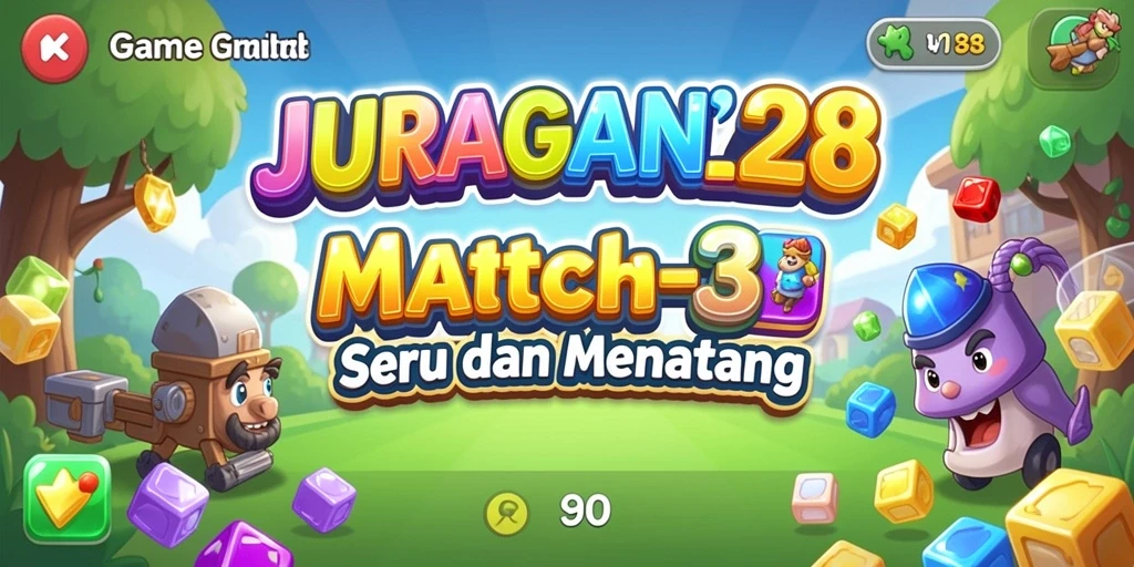 Tampilan gameplay seru dari JURAGAN28 dengan tantangan Match-3.