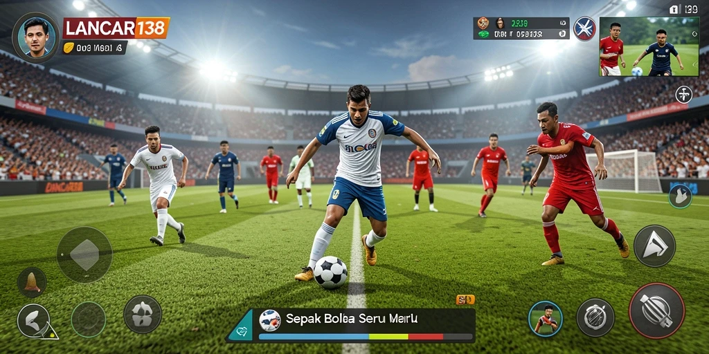 Screenshot gameplay LANCAR138 menampilkan aksi seru di lapangan sepak bola.
