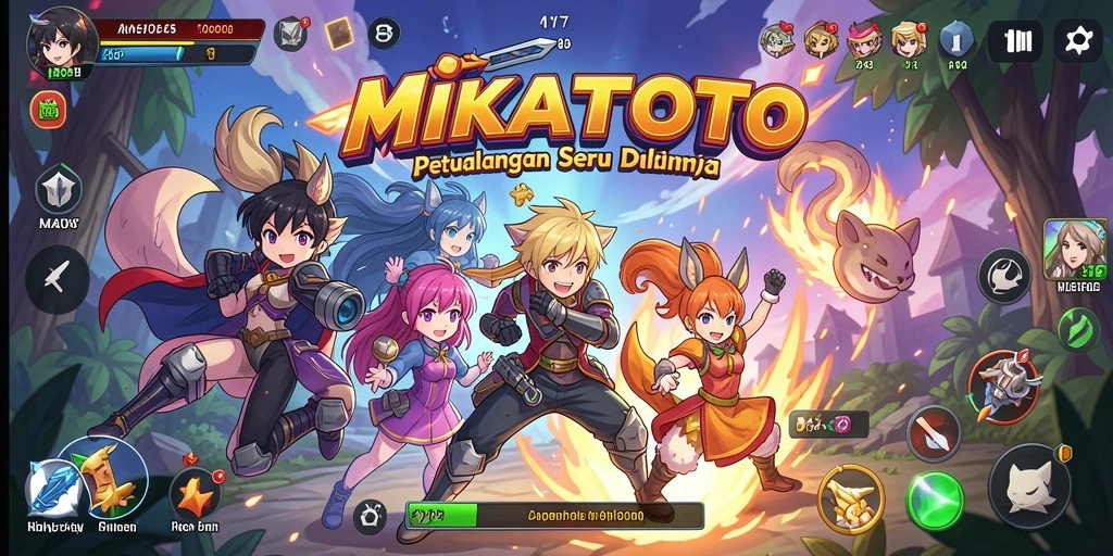 Screenshot utama MIKATOTO menampilkan aksi seru dalam pertempuran anime.